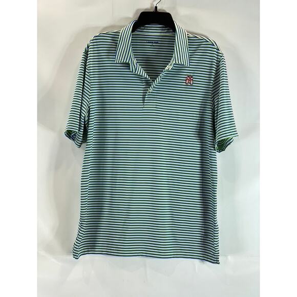 LANDS' END Men's Green/Blue Striped Shoe Graphic Short Sleeve Polo SZ M - Picture 1 of 14